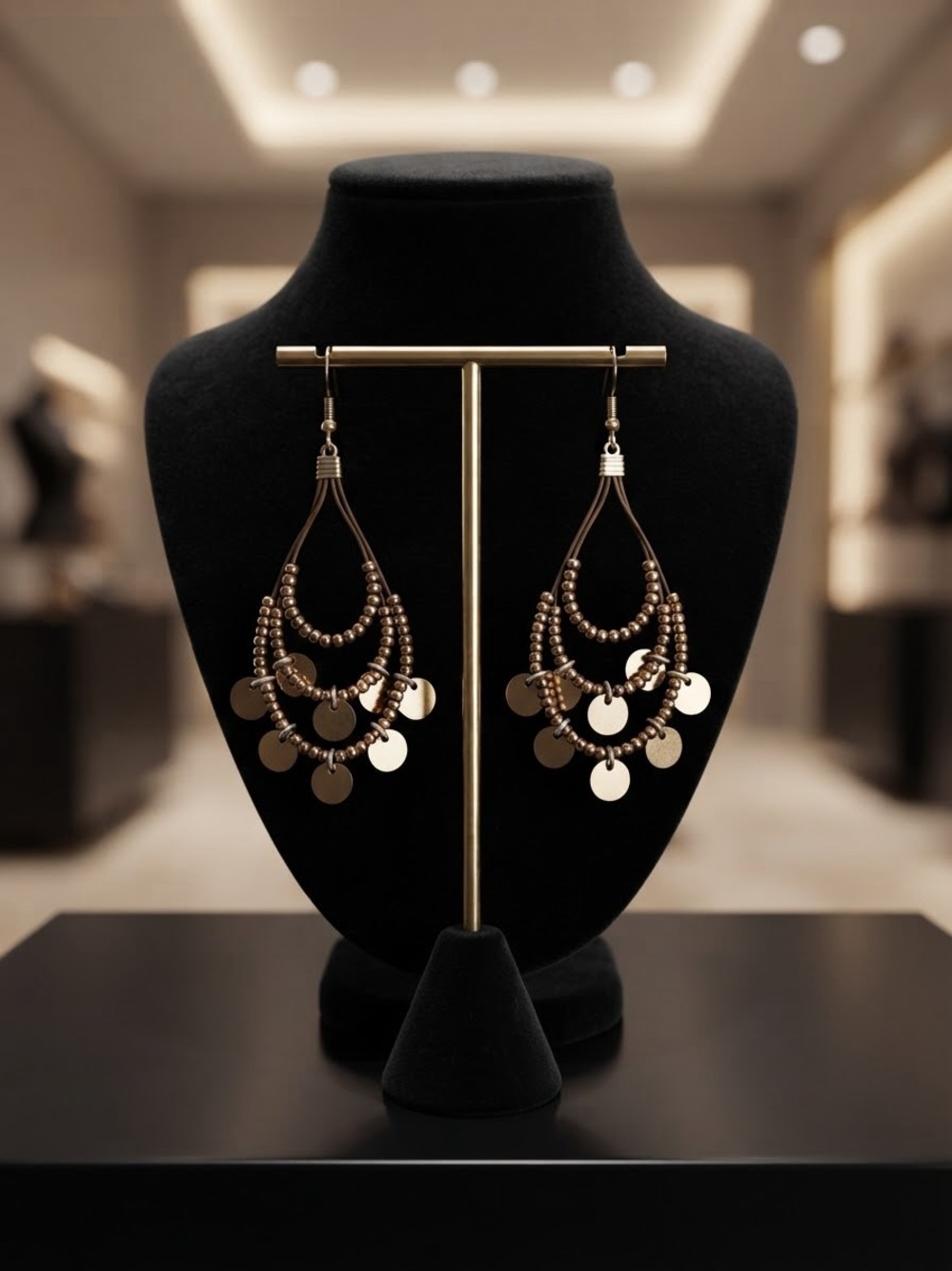 Charming Charlie Gold Beaded Disc Drop Earrings
